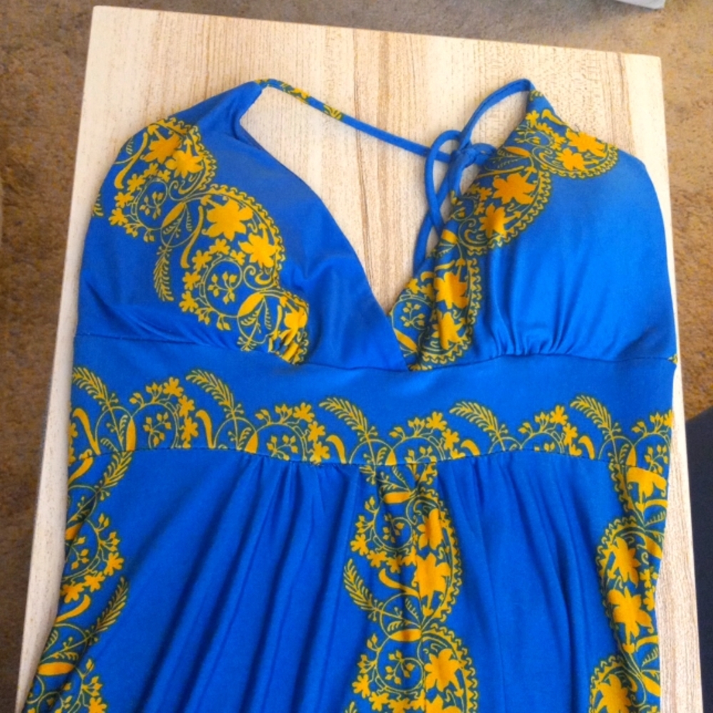 Body Central Blue and Gold Dress
